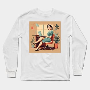 Timeless Laptop Beauty Working Vintage Art Pin Up Girl Long Sleeve T-Shirt